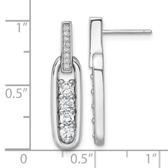 QG7151E Sterling Silver Rhodium-plated Polished CZ Elongated Oval Post Dangle Earrings