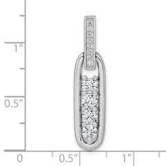 Sterling Silver Rhodium-plated Polished CZ Elongated Oval Pendant QG7151P