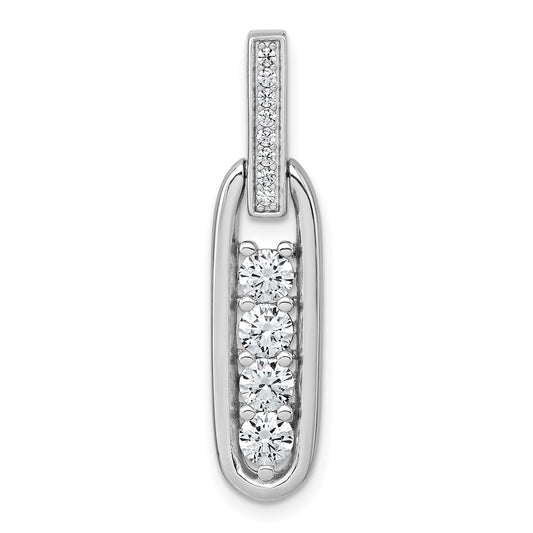 Sterling Silver Rhodium-plated Polished CZ Elongated Oval Pendant QG7151P