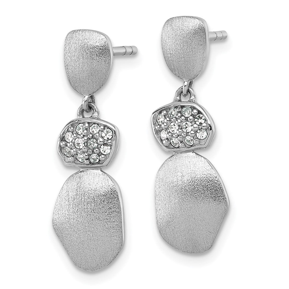 QG7152E Sterling Silver Rhodium-plated Brushed and Polished Crystal Dangle Post Earrings