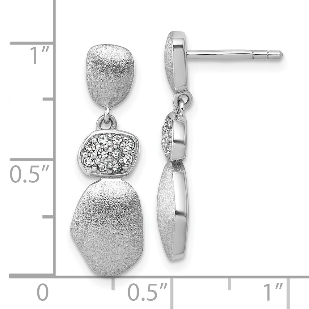 QG7152E Sterling Silver Rhodium-plated Brushed and Polished Crystal Dangle Post Earrings