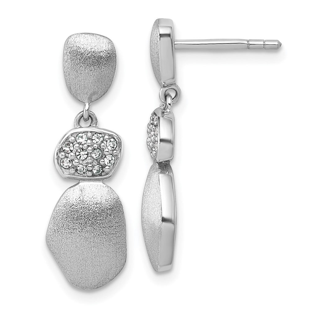 QG7152E Sterling Silver Rhodium-plated Brushed and Polished Crystal Dangle Post Earrings