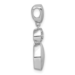 Sterling Silver Rhodium-plated Brushed and Polished Crystal Chain Slide Pendant QG7152P