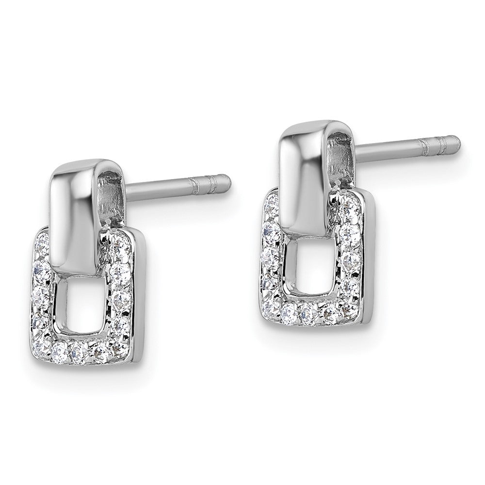 QG7153E Sterling Silver Rhodium-plated Polished CZ Square Post Earrings