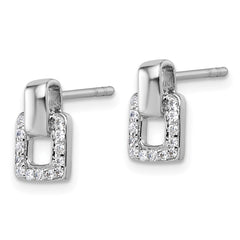 QG7153E Sterling Silver Rhodium-plated Polished CZ Square Post Earrings