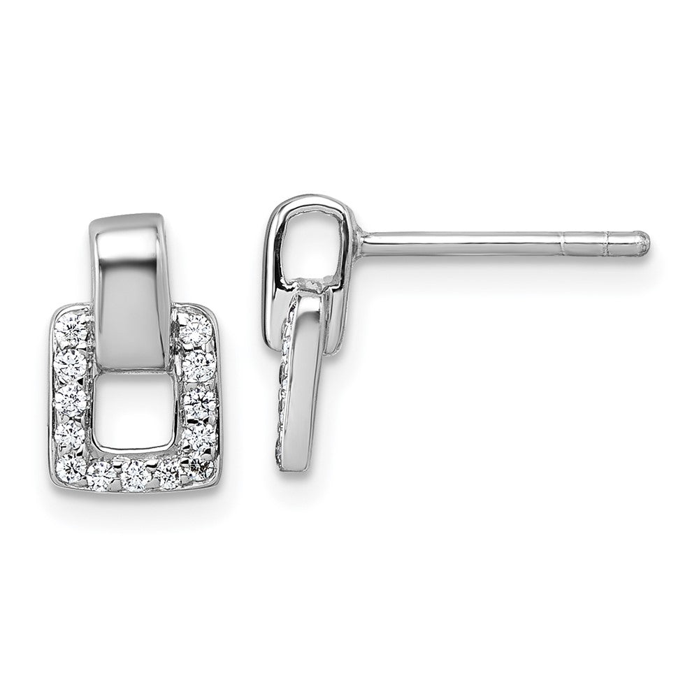QG7153E Sterling Silver Rhodium-plated Polished CZ Square Post Earrings