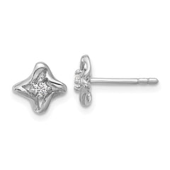 QG7154E Sterling Silver Rhodium-plated Polished CZ Twisted Post Earrings