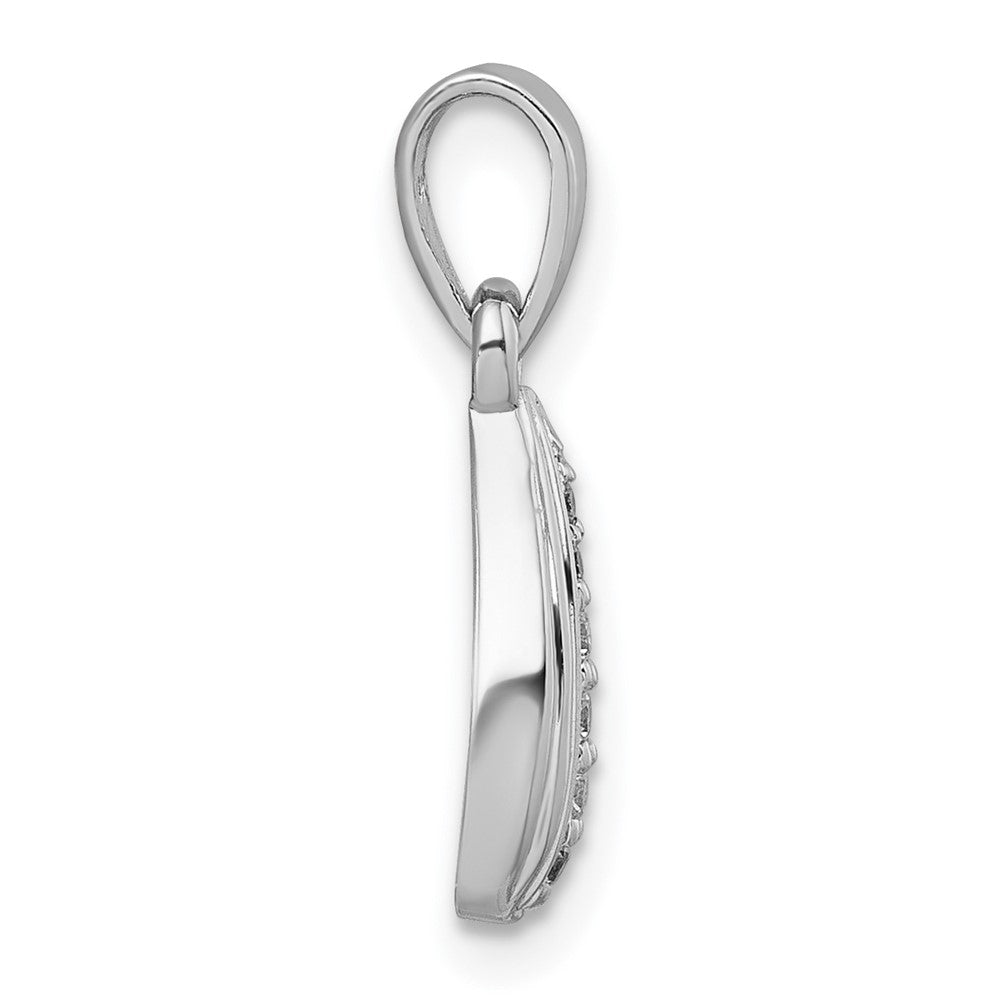 Sterling Silver Rhodium-plated Polished and Grooved White CZ Tear Drop Pendant QG7156P