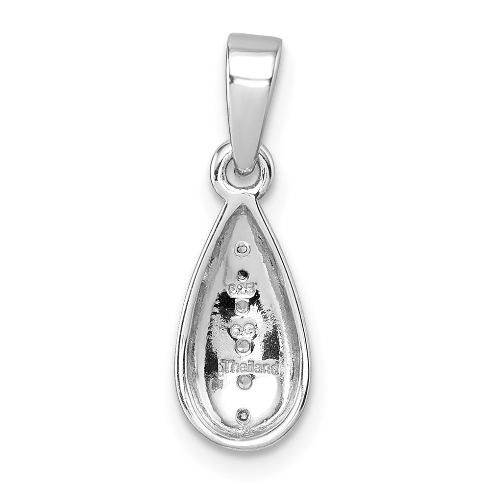 Sterling Silver Rhodium-plated Polished and Grooved White CZ Tear Drop Pendant QG7156P