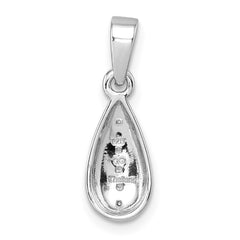Sterling Silver Rhodium-plated Polished and Grooved White CZ Tear Drop Pendant QG7156P