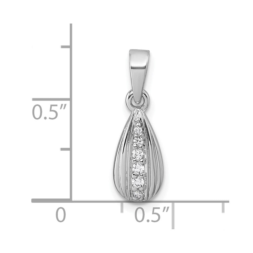 Sterling Silver Rhodium-plated Polished and Grooved White CZ Tear Drop Pendant QG7156P