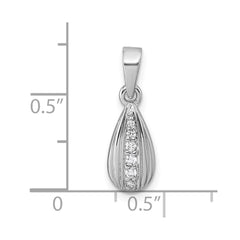 Sterling Silver Rhodium-plated Polished and Grooved White CZ Tear Drop Pendant QG7156P