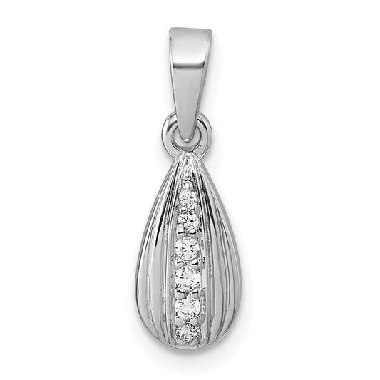 Sterling Silver Rhodium-plated Polished and Grooved White CZ Tear Drop Pendant QG7156P
