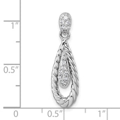 Sterling Silver Rhodium-plated Polished CZ Twisted Teardrop Pendant QG7157P
