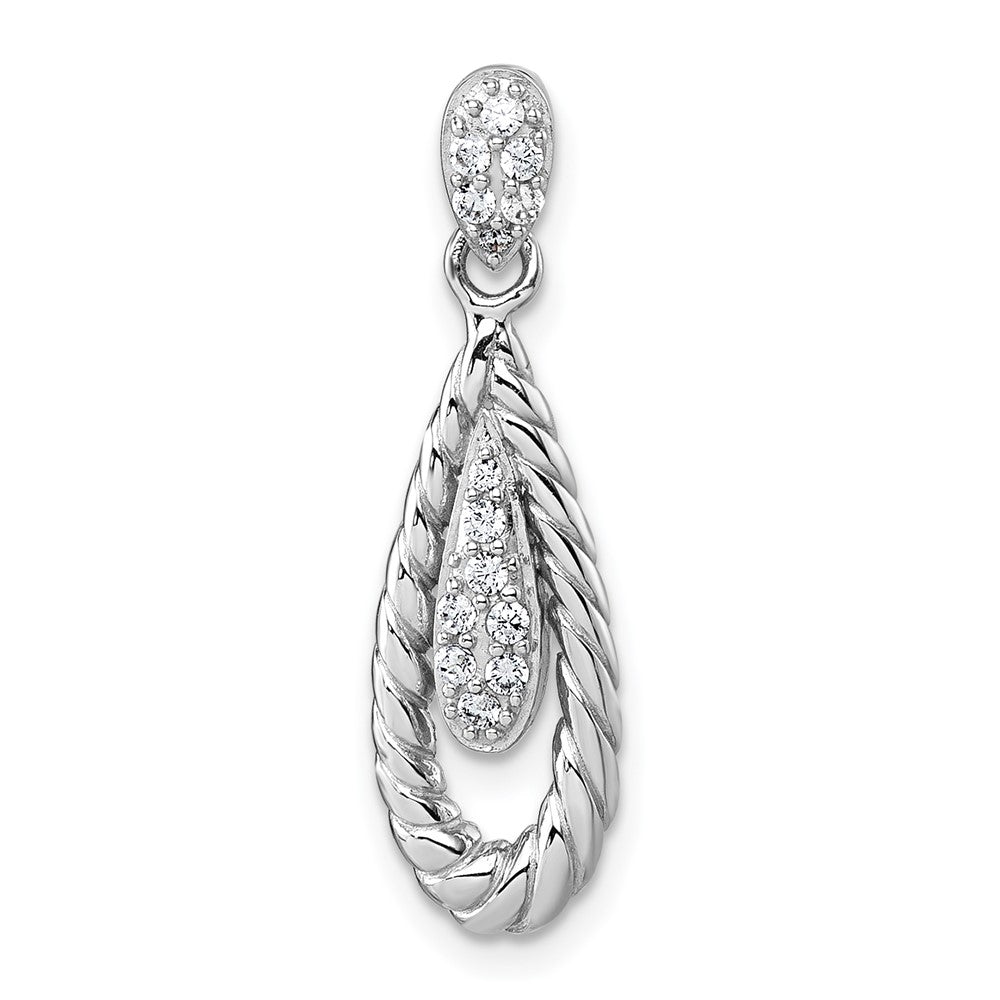 Sterling Silver Rhodium-plated Polished CZ Twisted Teardrop Pendant QG7157P