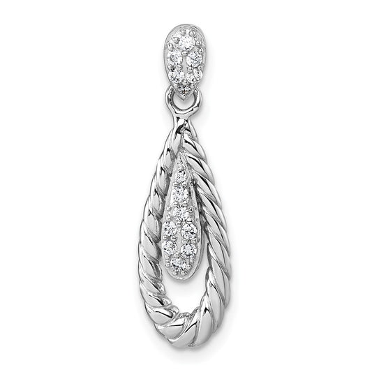 Sterling Silver Rhodium-plated Polished CZ Twisted Teardrop Pendant QG7157P