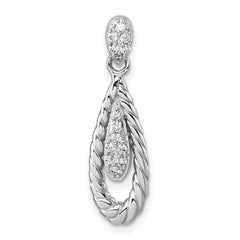 Sterling Silver Rhodium-plated Polished CZ Twisted Teardrop Pendant QG7157P