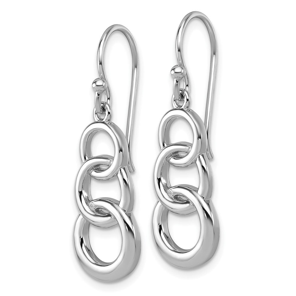 QG7158E Sterling Silver Rhodium-plated Polished Triple Circle Dangle Shepherd Hook Earrings