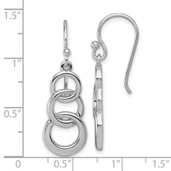 QG7158E Sterling Silver Rhodium-plated Polished Triple Circle Dangle Shepherd Hook Earrings