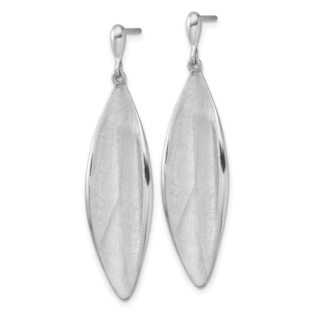 QG7159E Sterling Silver Rhodium-plated Polished and Brushed Fancy Concave Oval Dangle Post Earrings