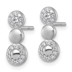 QG7161E Sterling Silver Rhodium-plated Polished and Satin CZ 3-Circles Post Earrings