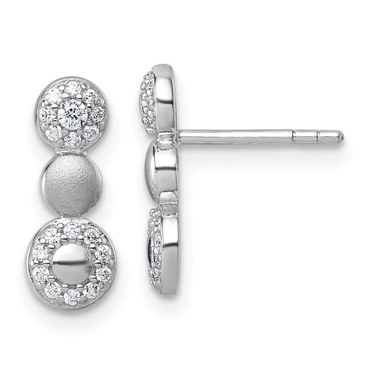 QG7161E Sterling Silver Rhodium-plated Polished and Satin CZ 3-Circles Post Earrings