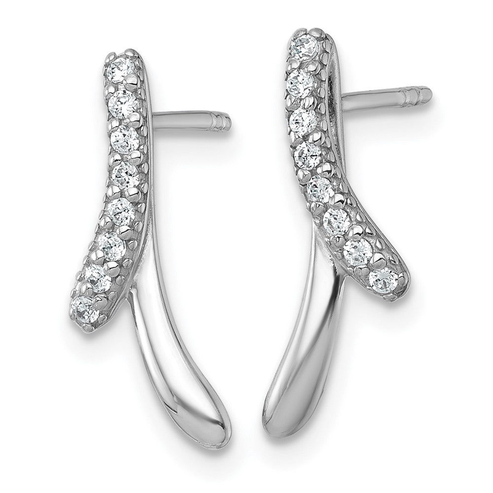 QG7162E Sterling Silver Rhodium-plated Polished Fancy CZ Ribbon Post Earrings