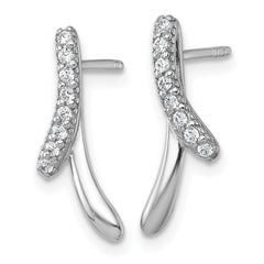 QG7162E Sterling Silver Rhodium-plated Polished Fancy CZ Ribbon Post Earrings