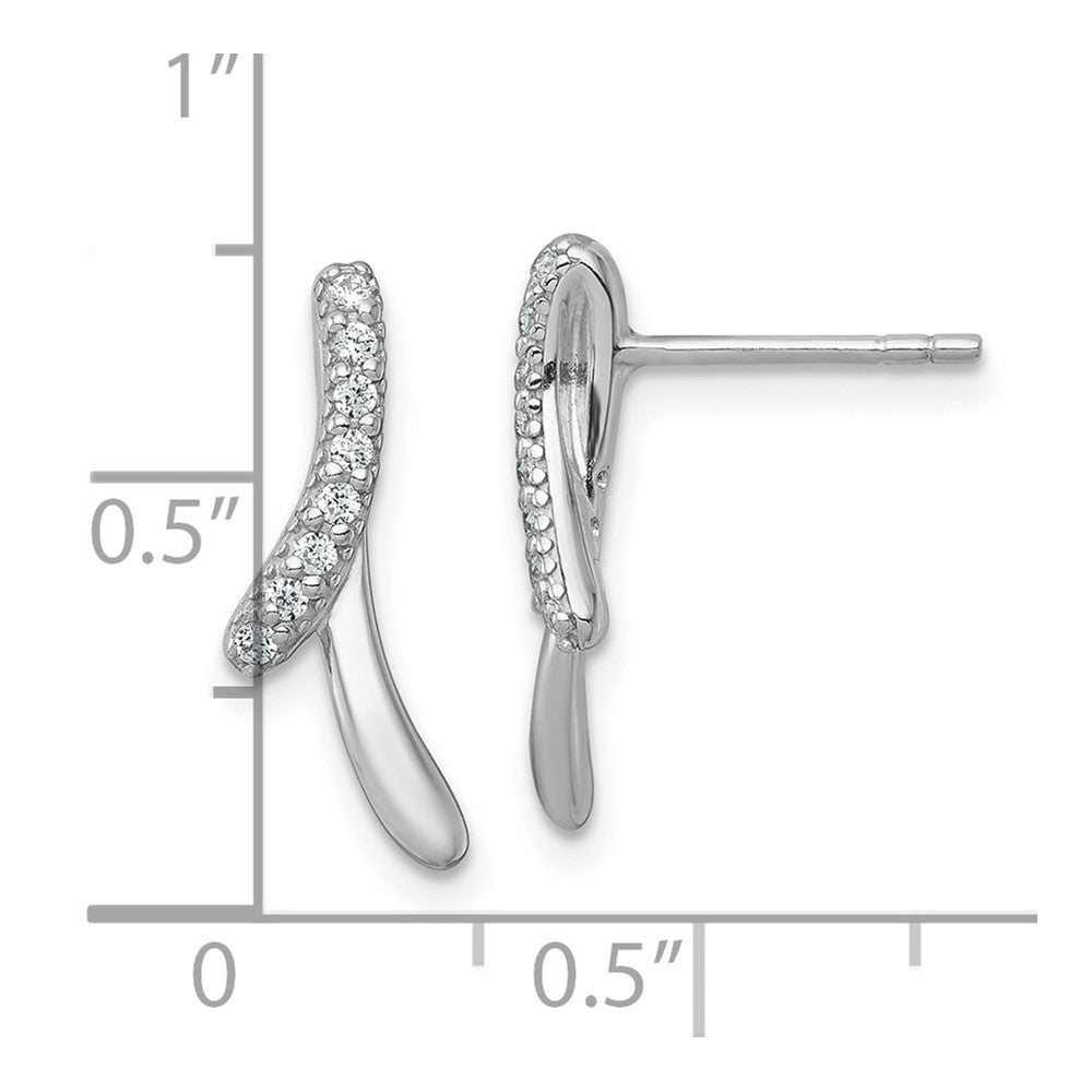 QG7162E Sterling Silver Rhodium-plated Polished Fancy CZ Ribbon Post Earrings