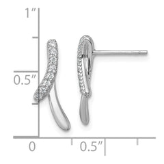 QG7162E Sterling Silver Rhodium-plated Polished Fancy CZ Ribbon Post Earrings