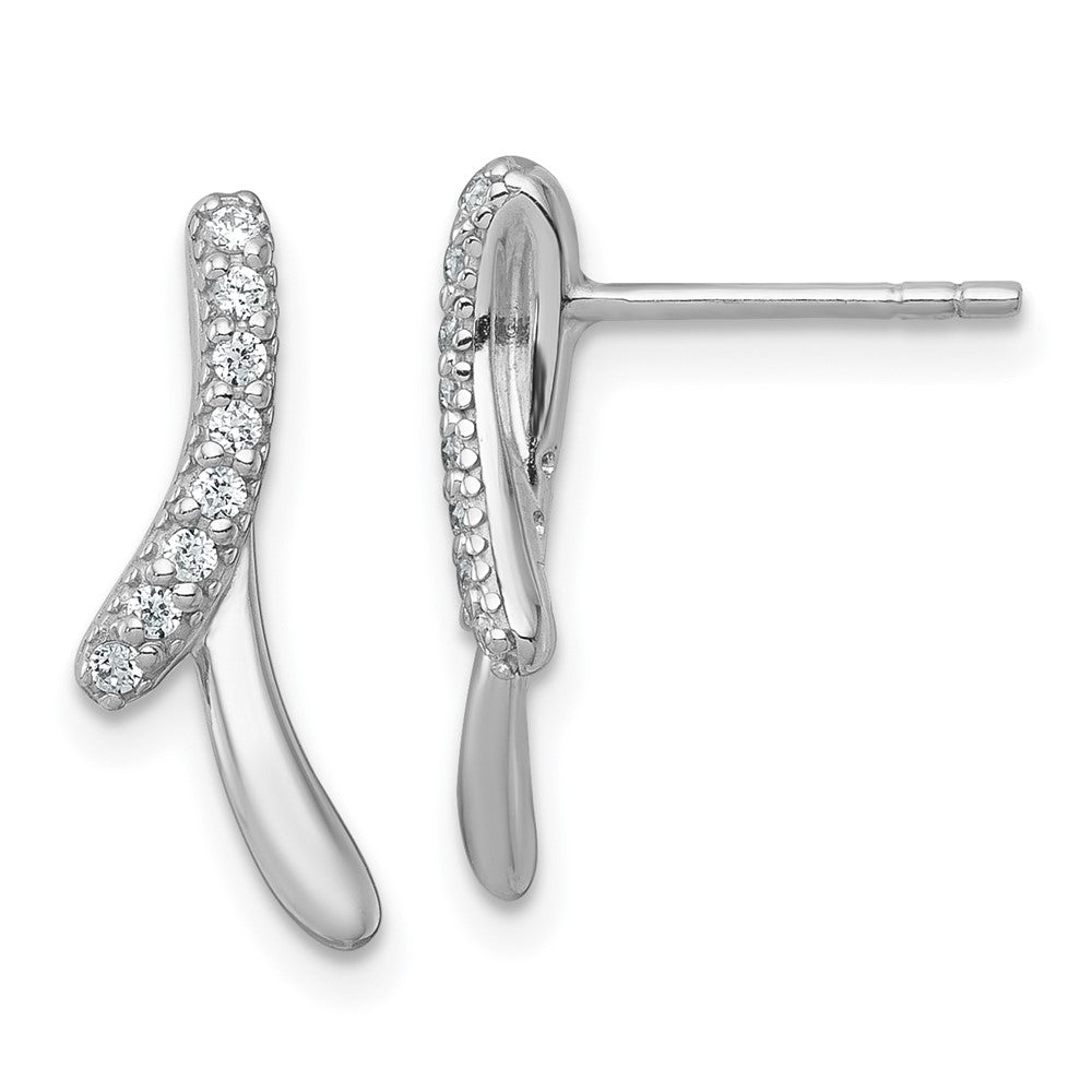 QG7162E Sterling Silver Rhodium-plated Polished Fancy CZ Ribbon Post Earrings