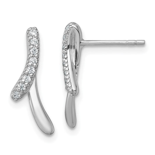 QG7162E Sterling Silver Rhodium-plated Polished Fancy CZ Ribbon Post Earrings