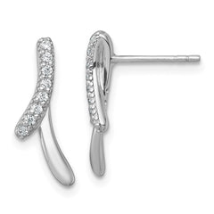 QG7162E Sterling Silver Rhodium-plated Polished Fancy CZ Ribbon Post Earrings