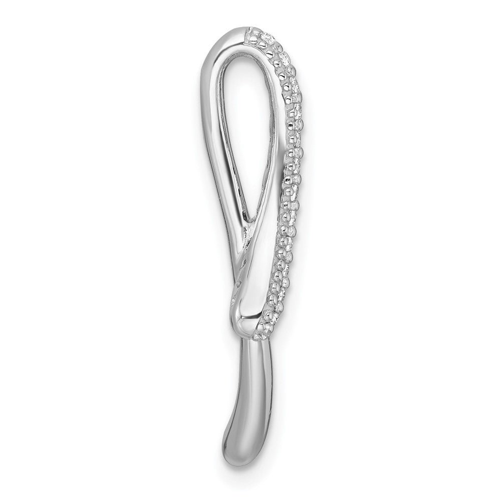 Sterling Silver Rhodium-plated Polished Fancy CZ Ribbon Chain Slide Pendant QG7162P