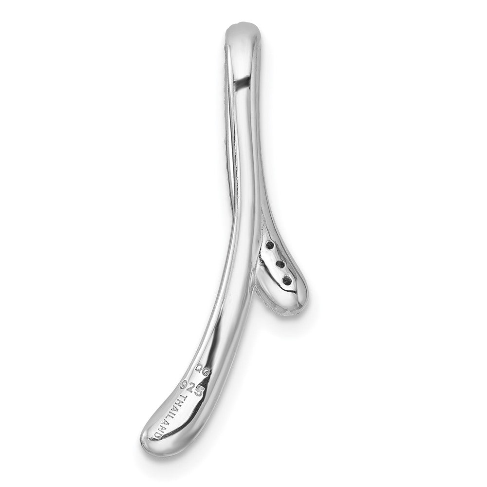 Sterling Silver Rhodium-plated Polished Fancy CZ Ribbon Chain Slide Pendant QG7162P