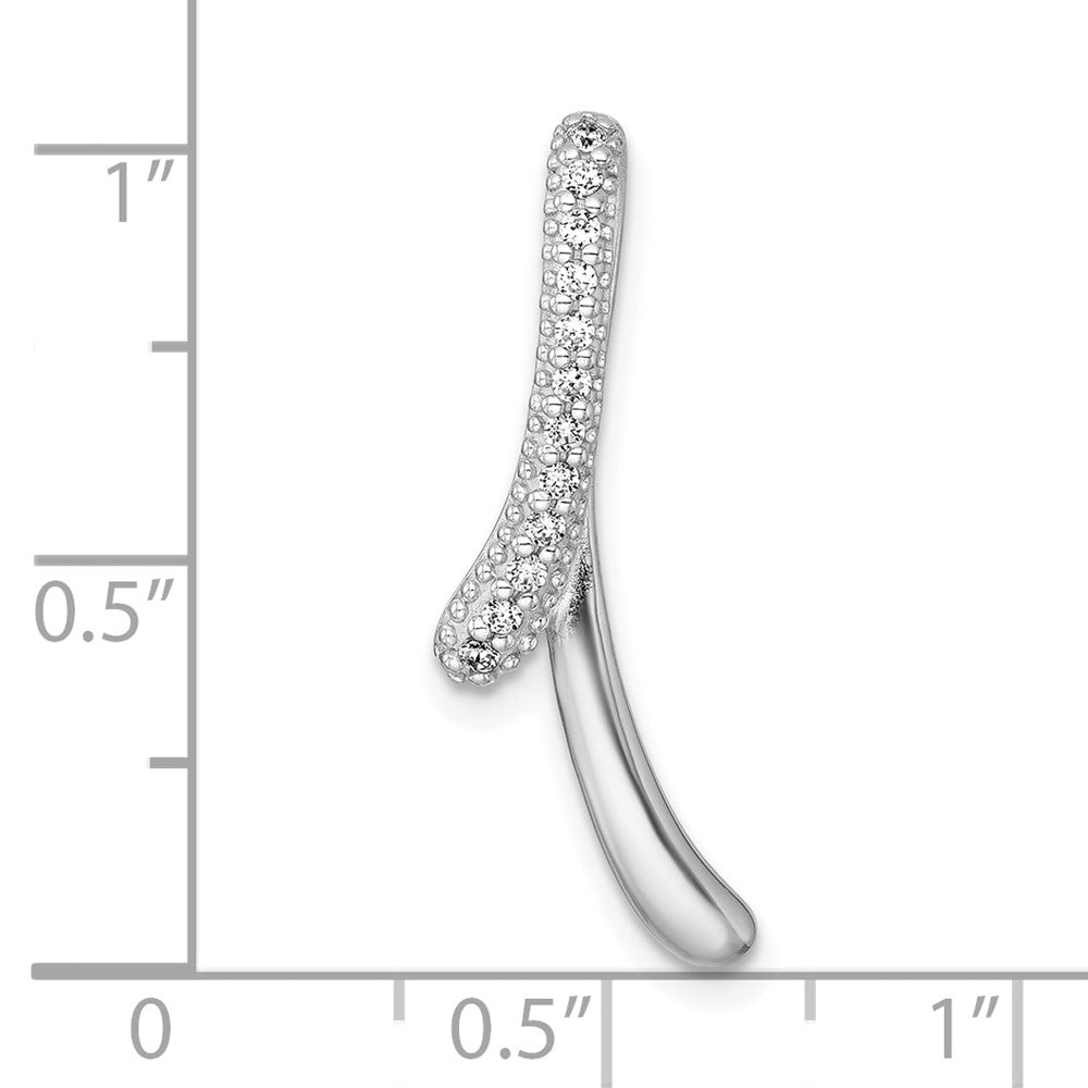 Sterling Silver Rhodium-plated Polished Fancy CZ Ribbon Chain Slide Pendant QG7162P