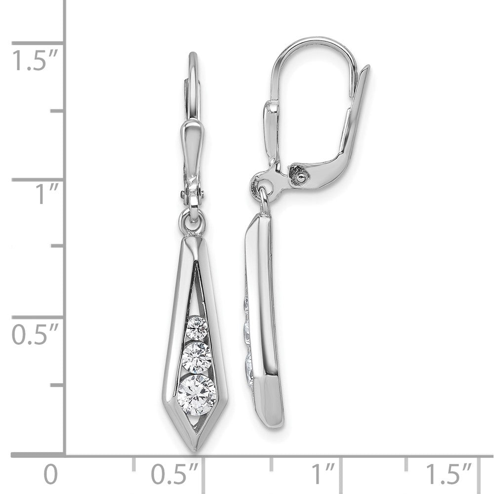 QG7164E Sterling Silver Rhodium-plated Polished Fancy CZ Kite-shaped Leverback Earrings