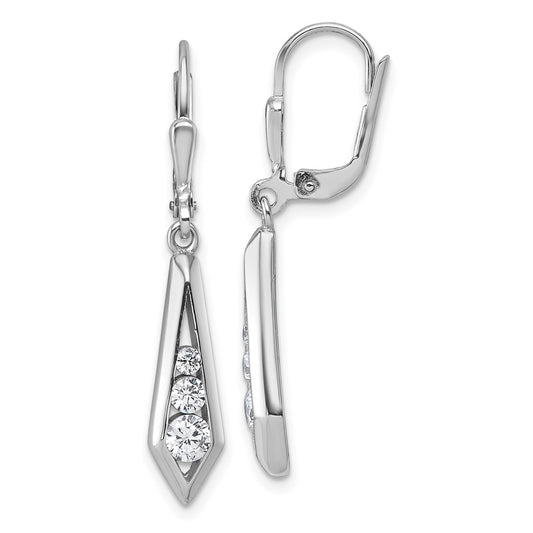 QG7164E Sterling Silver Rhodium-plated Polished Fancy CZ Kite-shaped Leverback Earrings