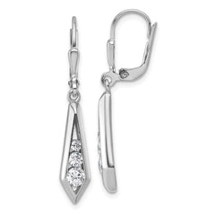 QG7164E Sterling Silver Rhodium-plated Polished Fancy CZ Kite-shaped Leverback Earrings