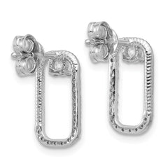 QG7165E Sterling Silver Rhodium-plated CZ Textured Rectangle Post Earrings