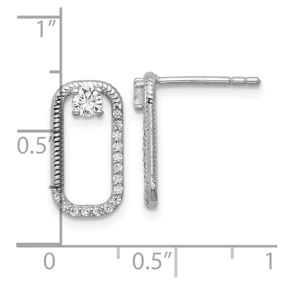 QG7165E Sterling Silver Rhodium-plated CZ Textured Rectangle Post Earrings