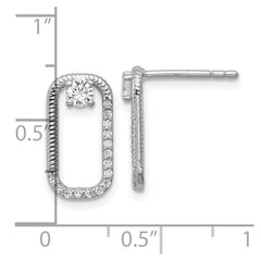 QG7165E Sterling Silver Rhodium-plated CZ Textured Rectangle Post Earrings