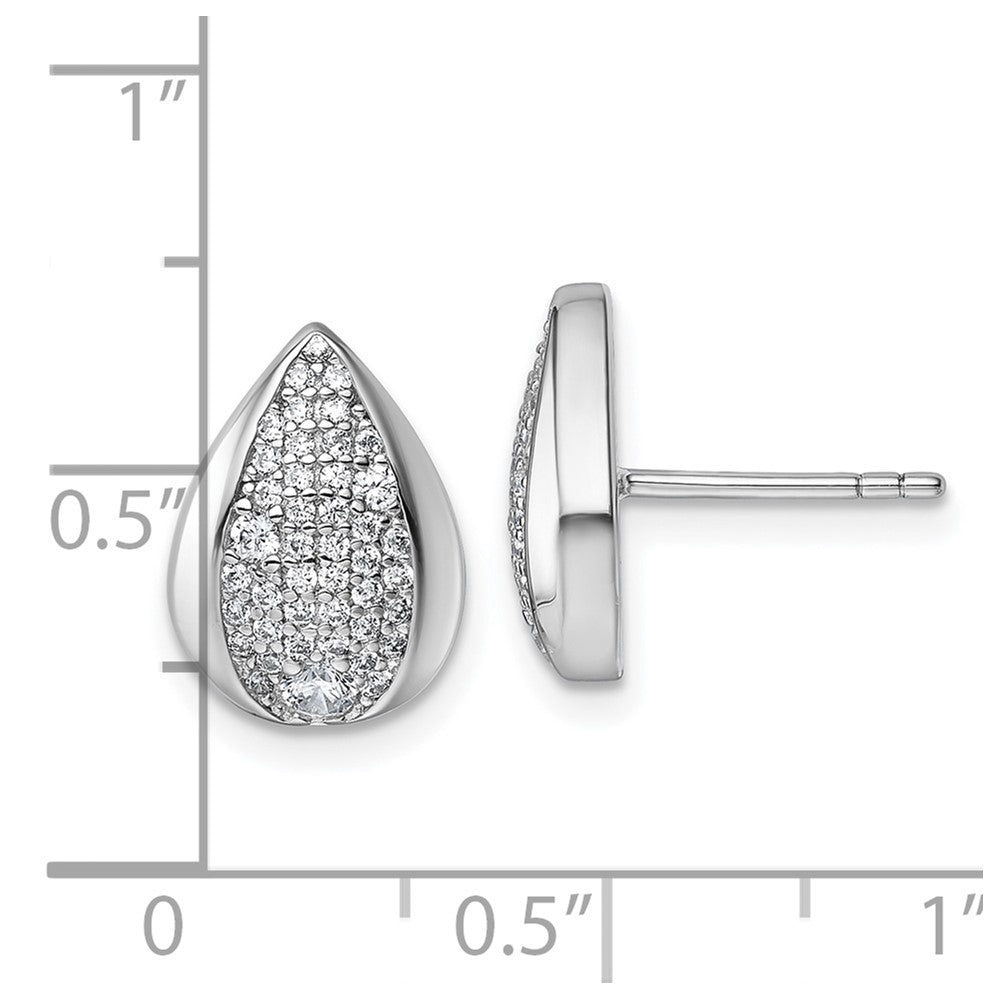 QG7167E Sterling Silver Rhodium-plated Pave CZ Teardrop Post Earrings
