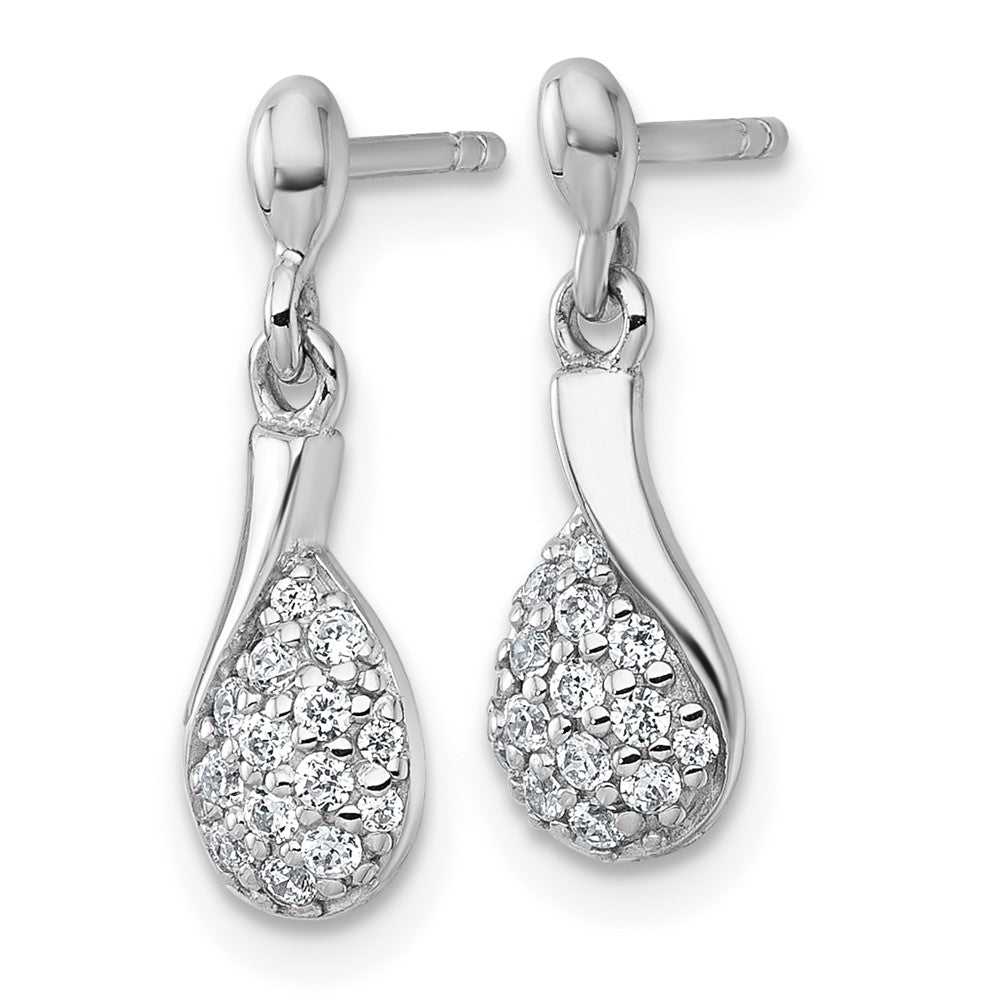 QG7168E Sterling Silver Rhodium-plated Polished Fancy Teardrop CZ Dangle Post Earrings