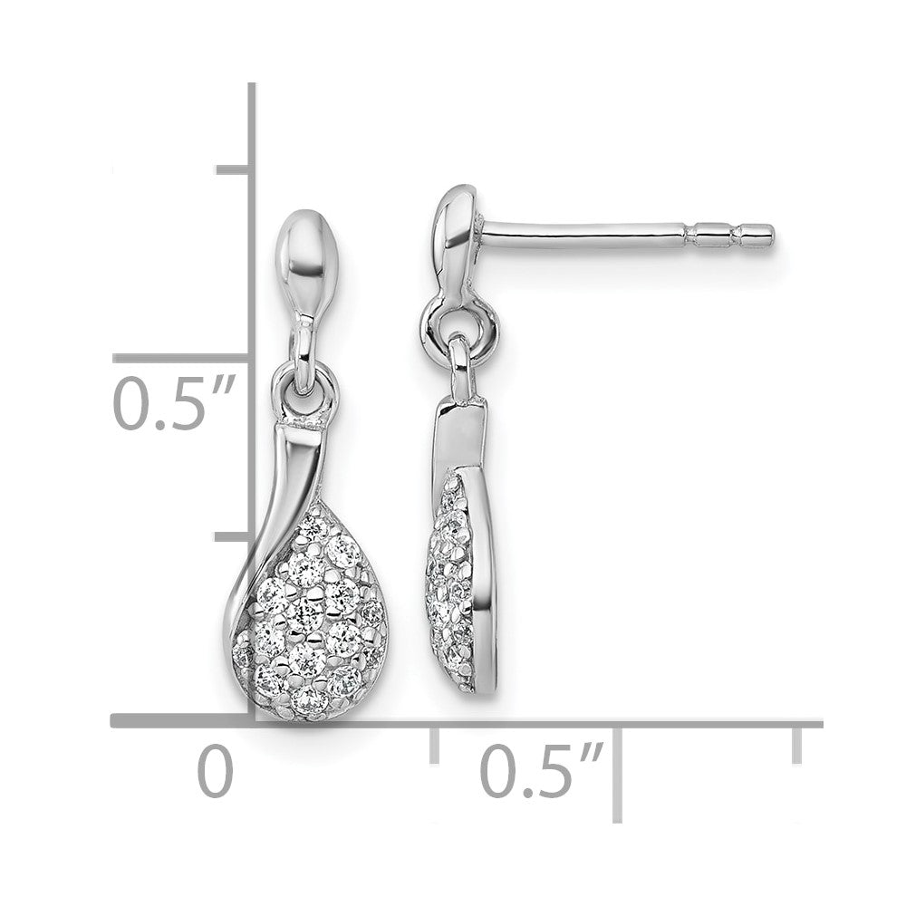 QG7168E Sterling Silver Rhodium-plated Polished Fancy Teardrop CZ Dangle Post Earrings