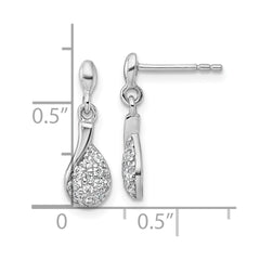 QG7168E Sterling Silver Rhodium-plated Polished Fancy Teardrop CZ Dangle Post Earrings