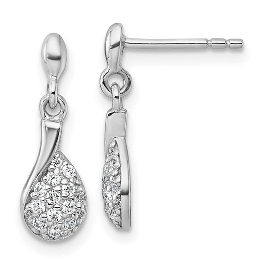 QG7168E Sterling Silver Rhodium-plated Polished Fancy Teardrop CZ Dangle Post Earrings