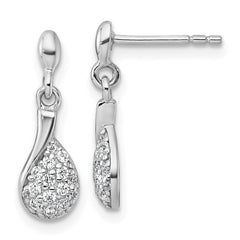 QG7168E Sterling Silver Rhodium-plated Polished Fancy Teardrop CZ Dangle Post Earrings