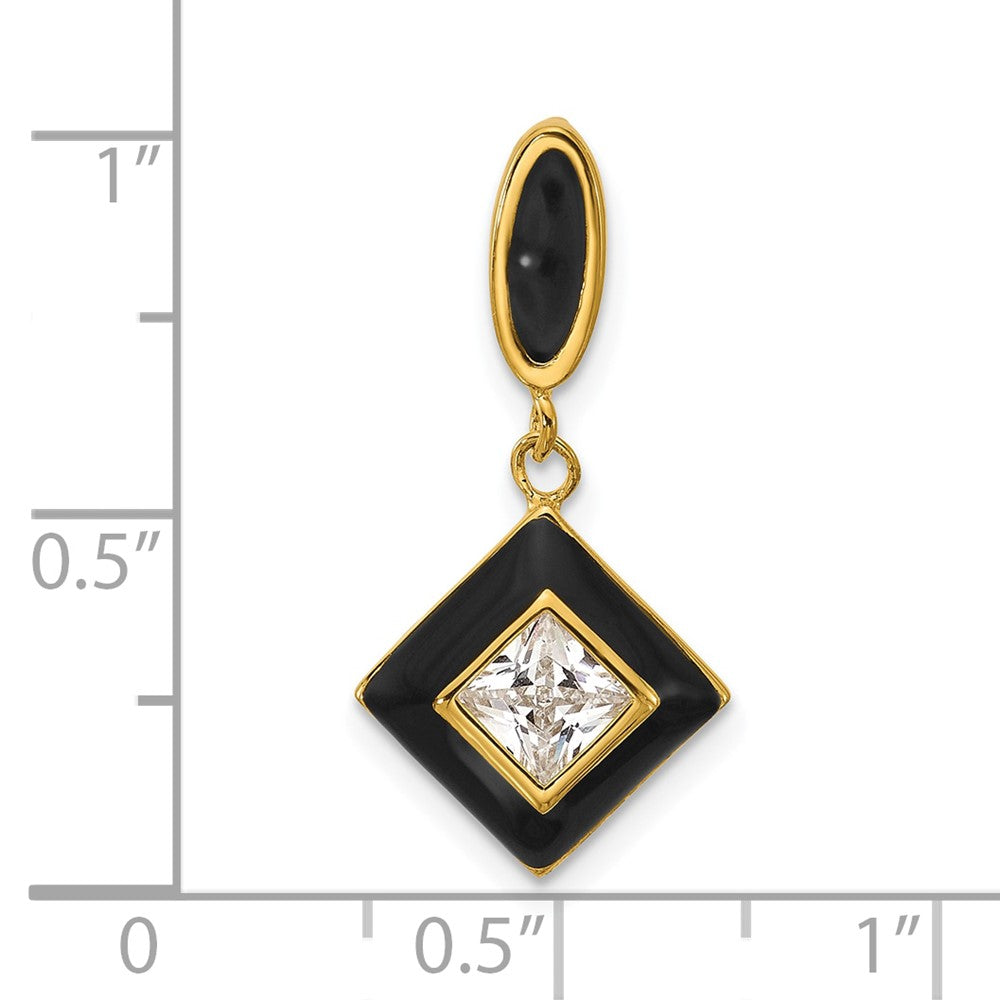 Sterling Silver Gold-plated CZ and Black Enameled Pendant QG7169P