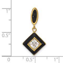 Sterling Silver Gold-plated CZ and Black Enameled Pendant QG7169P